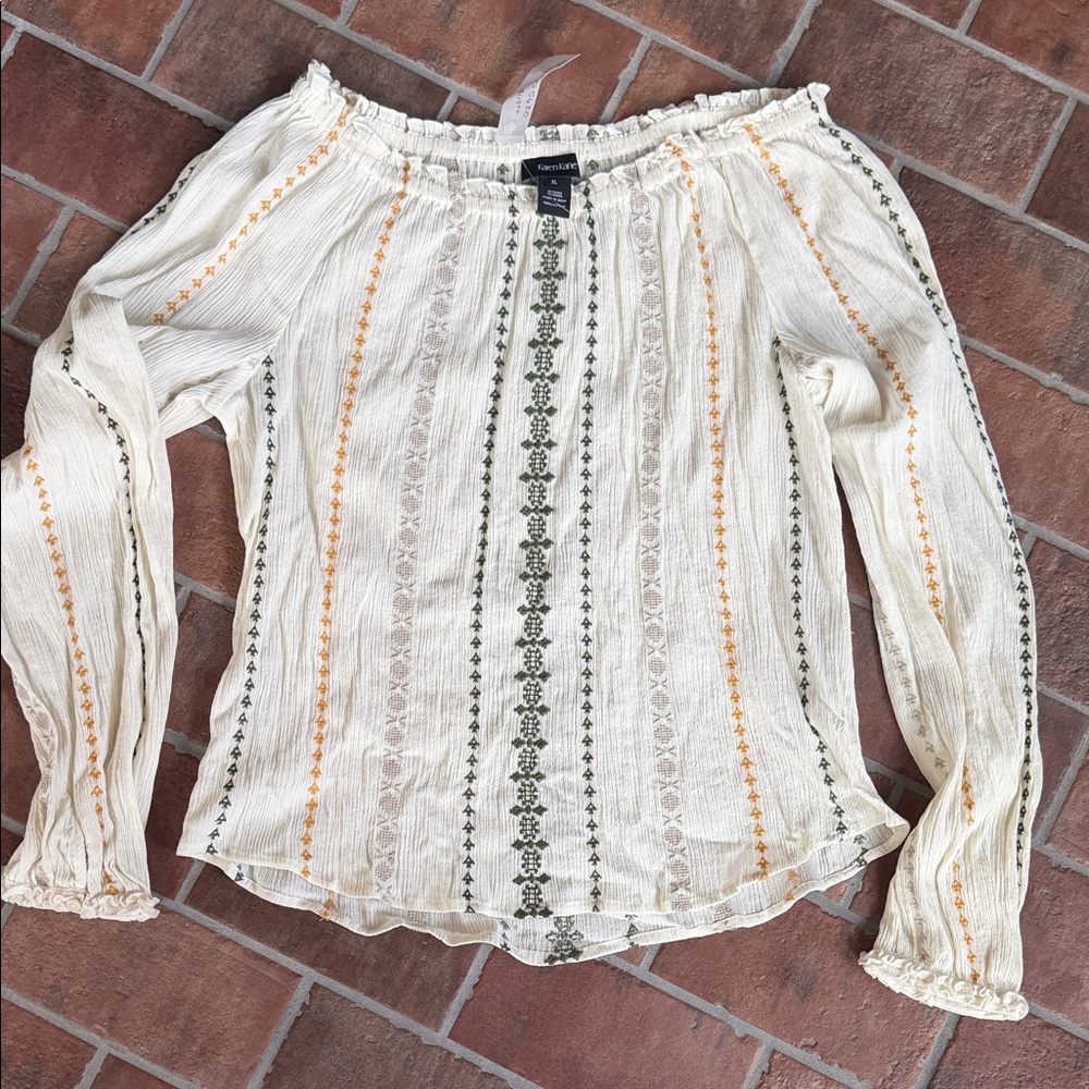 Karen Kane Women's Cream and Green Striped gauze Top
